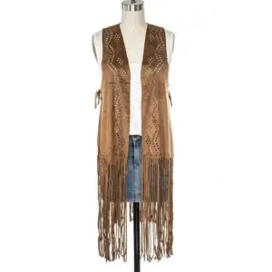 faux suede fringe western vest