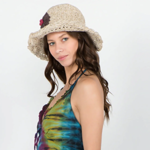 hemp flower hand crochet hat