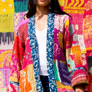 reversible kantha quilted sari jacket