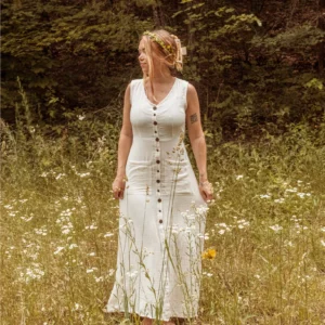 organic cottage core style bamboo button down dress, duster