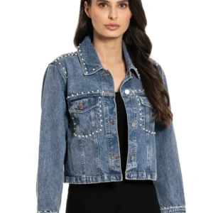 ba 10 denim jacket with pearl embellishment
