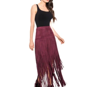faux suede fringe maxi skirt
