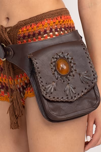 leather laced stone belt bag