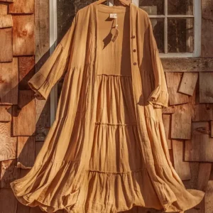 organic cottage core style bamboo button down dress, duster